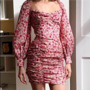 NASTY GAL Pink Floral Balloon Sleeve Mini Dress